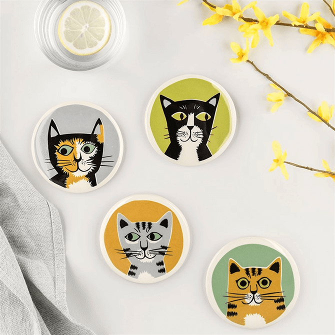 Hannah Turner Handmade Ceramic Cat Coasters Box Of 4